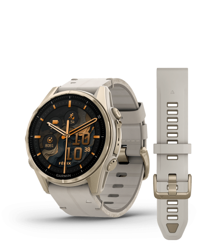010-02903-40 FENIX 8 43MM,AMOLED,SAPH,SFTGLDSS/FOGGRYLEATHERBND,