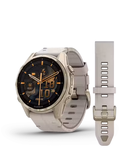 010-02903-40 FENIX 8 43MM,AMOLED,SAPH,SFTGLDSS/FOGGRYLEATHERBND,