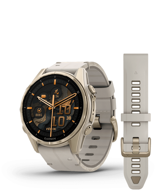 010-02903-40 FENIX 8 43MM,AMOLED,SAPH,SFTGLDSS/FOGGRYLEATHERBND,