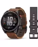Garmin fēnix® 8 Pro – 47 mm, AMOLED - Sapphire, Karbongrå DLC-titan med kastanjefarget skinnrem