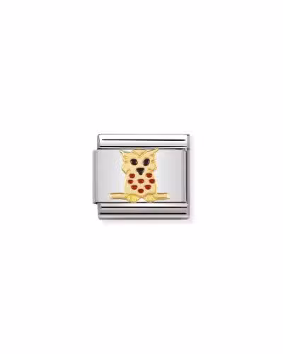 Nomination Charm, Composable Link, Owl in bonded yellow gold and Enamel