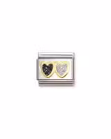 Nomination Charm, Composable Link, Double Heart, Black & Silver Glitter