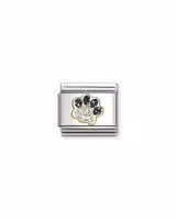 Nomination Charm, Composable Link, Paw Print, Black & Silver Glitter