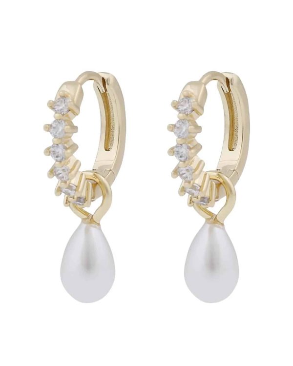 Snö of Sweden Lucy øreringer i forgylt messing med glassperle og zirkonia