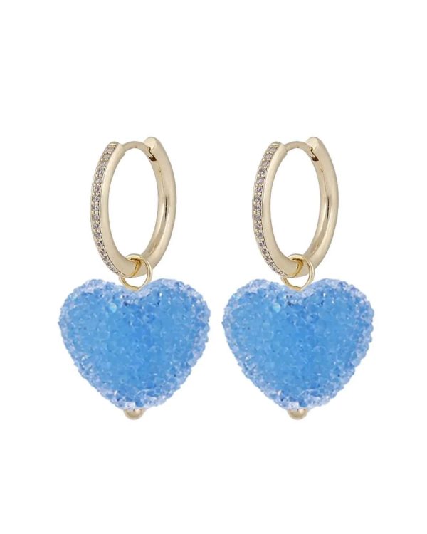 Snö of Sweden Sugar Hearts øredobber i forgylt messing med blått hjerte