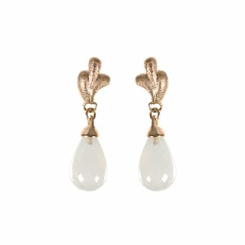 Van Bergen - Dråpe Ørepynt i gult gull med hvit månesten