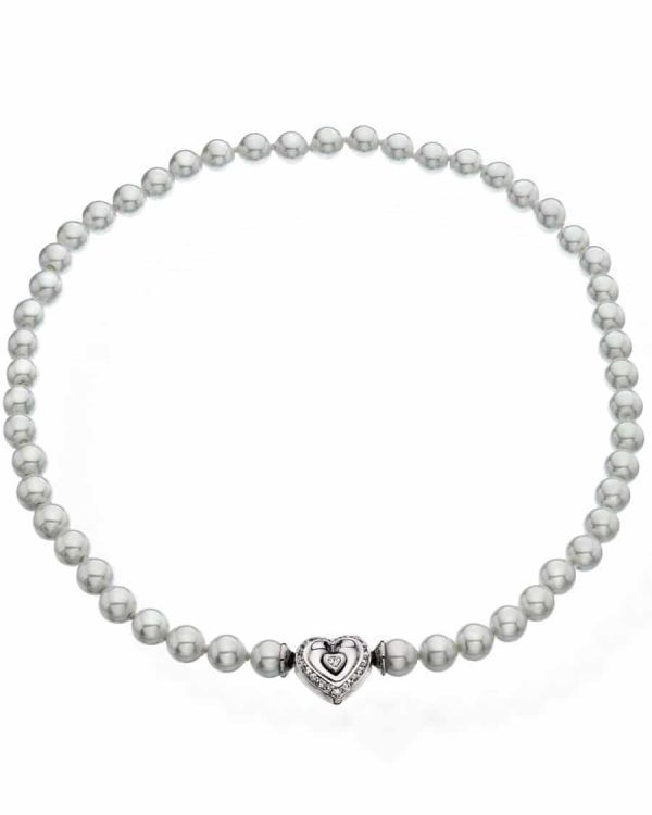 GD Brud - Perlecollier med sølv og zirkonia 42cm