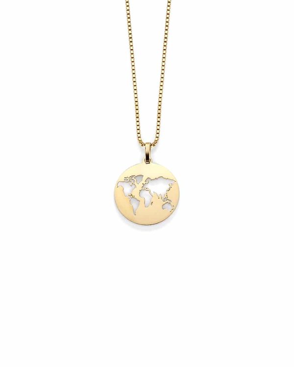 GD 1370 - Worldmap anheng i gull med 45cm kjede