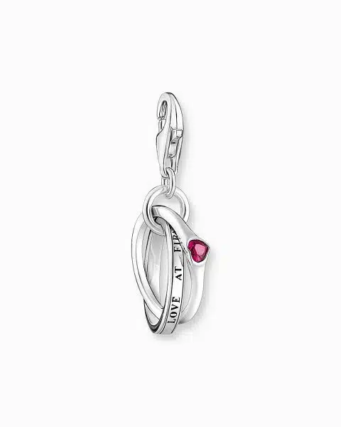 Thomas Sabo Silver charm pendant with two linked rings and a red stone