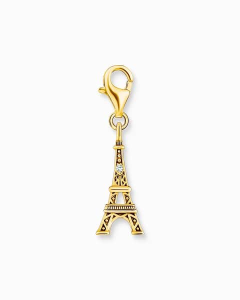 Alternative view of Thomas Sabo Gold-plated charm pendant with Eiffel Tower and white zirconia