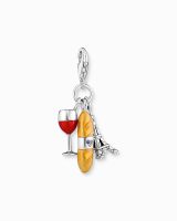 Thomas Sabo Silver charm pendant with red wine glass, Eiffel Tower & baguette