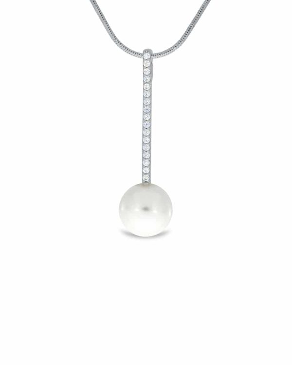 GD Brud - Anheng i sølv med zirkonia og ferskvannsperle 42cm