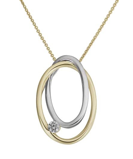 Anheng i gult/hvitt gull med diamanter