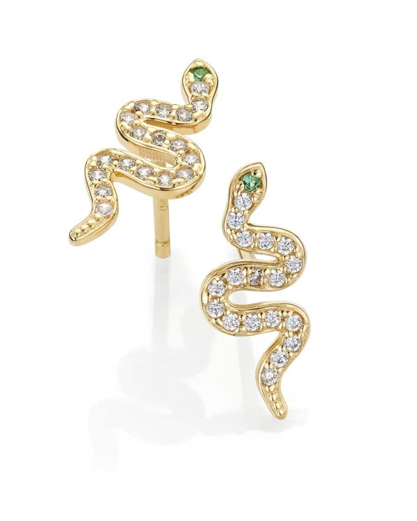 GD 1370 Snake Ørepynt i gull med zirkonia