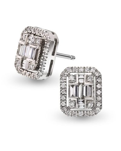 Earrings 18k WG, 56 diamonds 0,19ct, G-si, 16 baguette 0,24ct, G