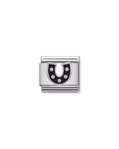 Nomination Charm, Composable Link, Horseshoe with black Enamel