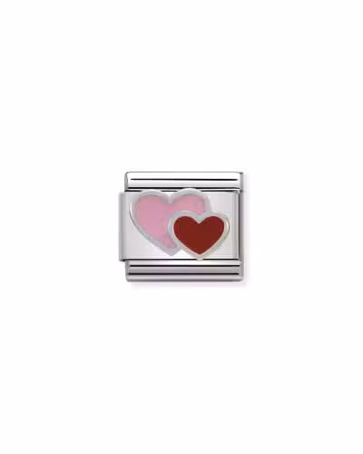 Nomination Charm, Composable Link, pink and red Double Heart in Silver