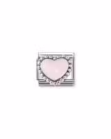 Nomination Charm, Composable Link, Pastel Pink Heart, beaded setting