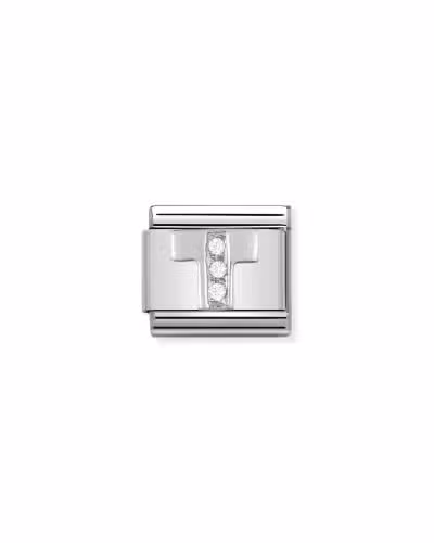 Nomination Charm, Composable Link, Letter T in Silver and Stones