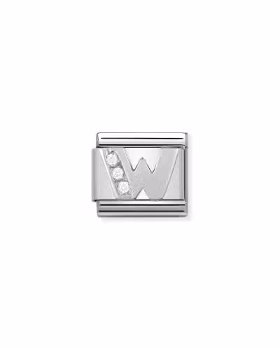 Nomination Charm, Composable Link, Letter W in Silver and Stones