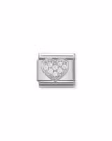 Nomination Charm, Composable Link, Heart in Silver and Stones