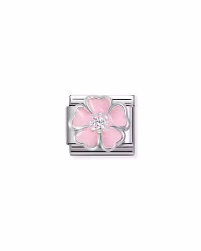 Nomination Charm, Composable Link, Silver, Big Pink Flower