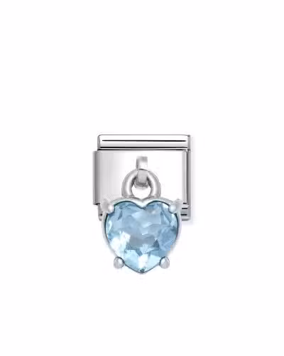 Nomination Charm, Composable Link, Pendant Heart Cut Stone, Light Blue