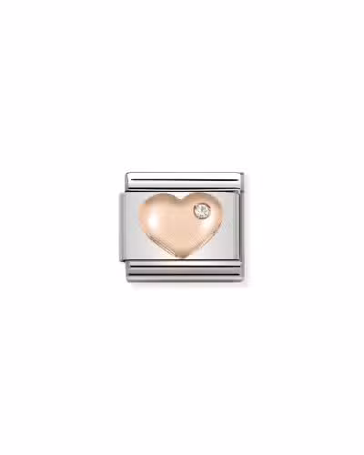Nomination Charm, Composable Link, Rose Gold Heart with Stone