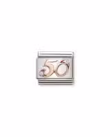 Nomination Charm, Composable Link, Number 50 in Rose Gold with Stone