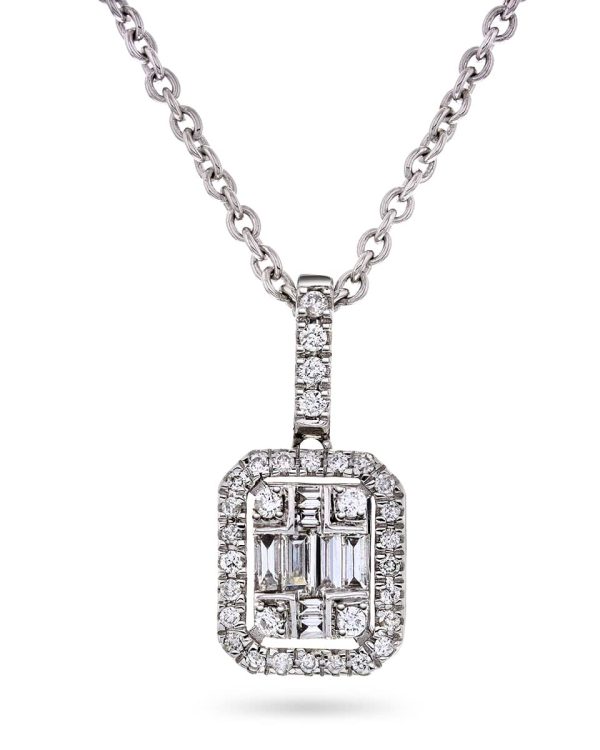 Necklace 18k WG, with loop, 32 diamonds 0,14ct, G-si, 8 baguette