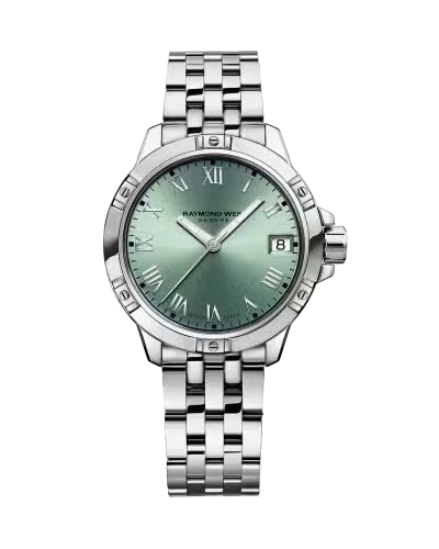 5960-ST-00520 RAYMOND WEIL TANGO DAME Q STÅL. GRØNN SKIVE, ROMER