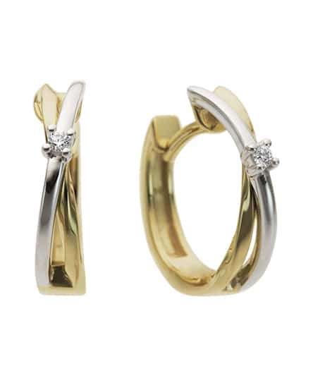 Hengslede øredobber i gult/hvitt gull med diamanter