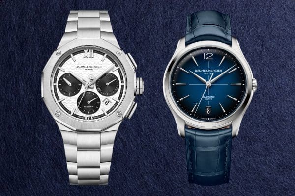 en sølv og en blå klokke baume & Mercier
