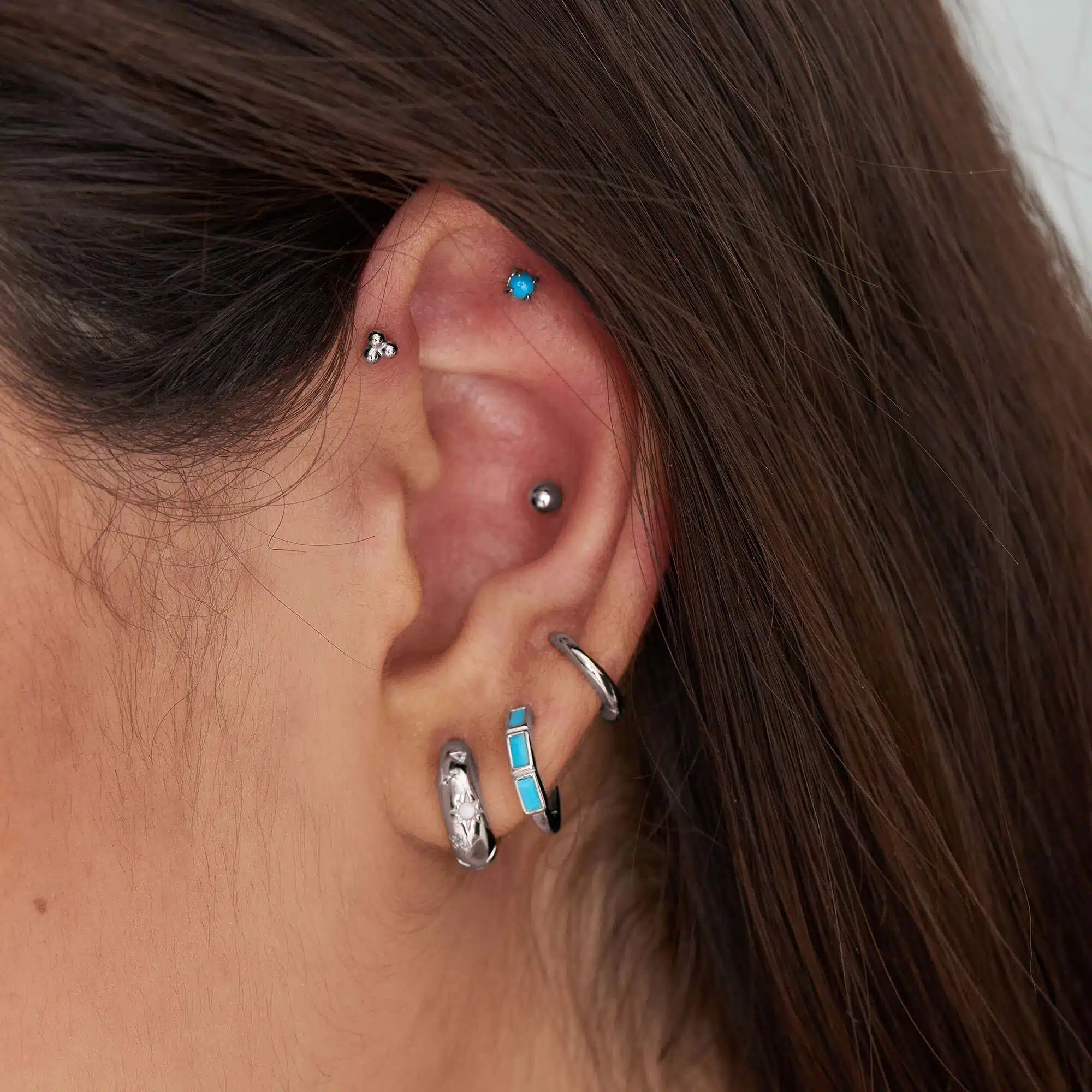Silver Sphere Barbell Single Earring - Bilde 4