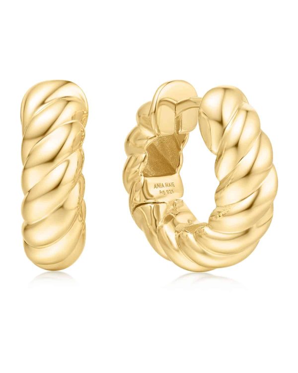 E063-07G ANIA HAIE GOLD BOLD TEXTURE MEDIUM HOOP EARRINGS E063-0
