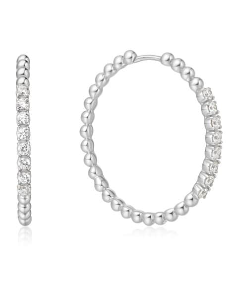 E065-05H ANIA HAIE SILVER LARGE CLAW SPHERE HOOP EARRINGS E065-0