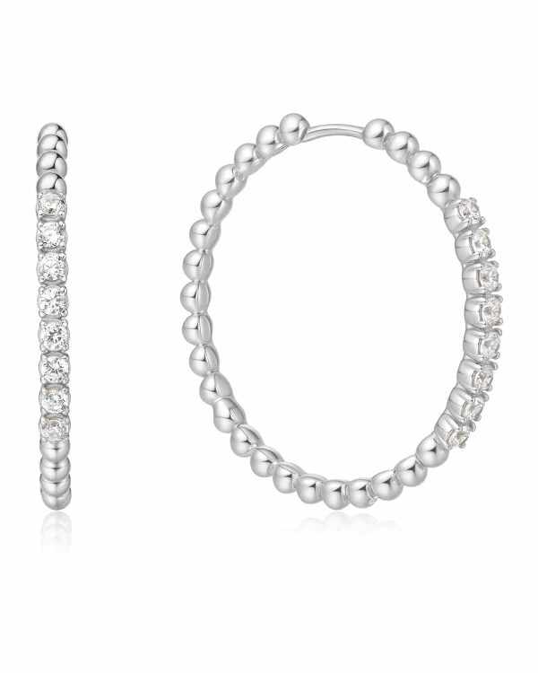 E065-05H ANIA HAIE SILVER LARGE CLAW SPHERE HOOP EARRINGS E065-0