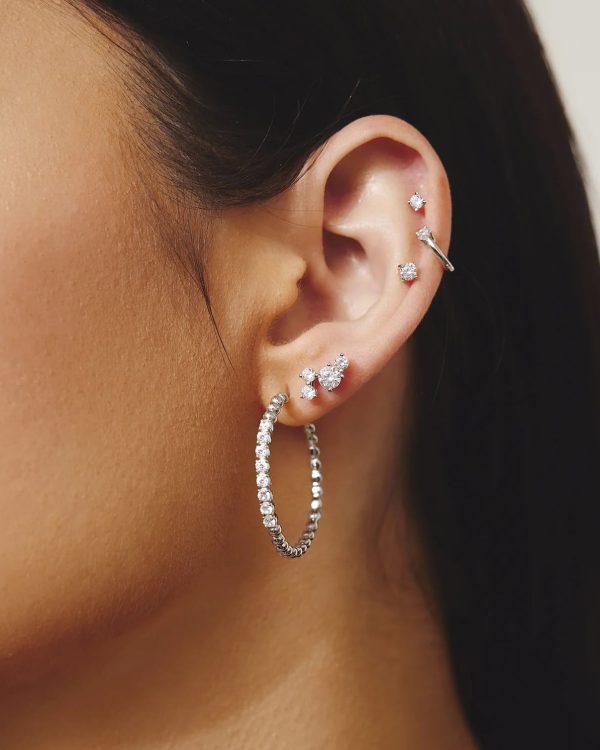 Alternative view of E065-05H ANIA HAIE SILVER LARGE CLAW SPHERE HOOP EARRINGS E065-0