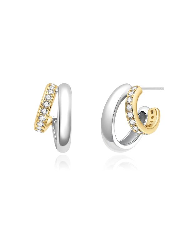 E072-05T ANIA HAIE TWO-TONE SPARKLING STUD HOOP EARRINGS E072-05