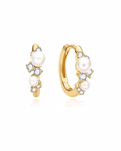 E074-05G ANIA HAIE GOLD SHELL PEARL CLUSTER HOOP EARRINGS E074-0