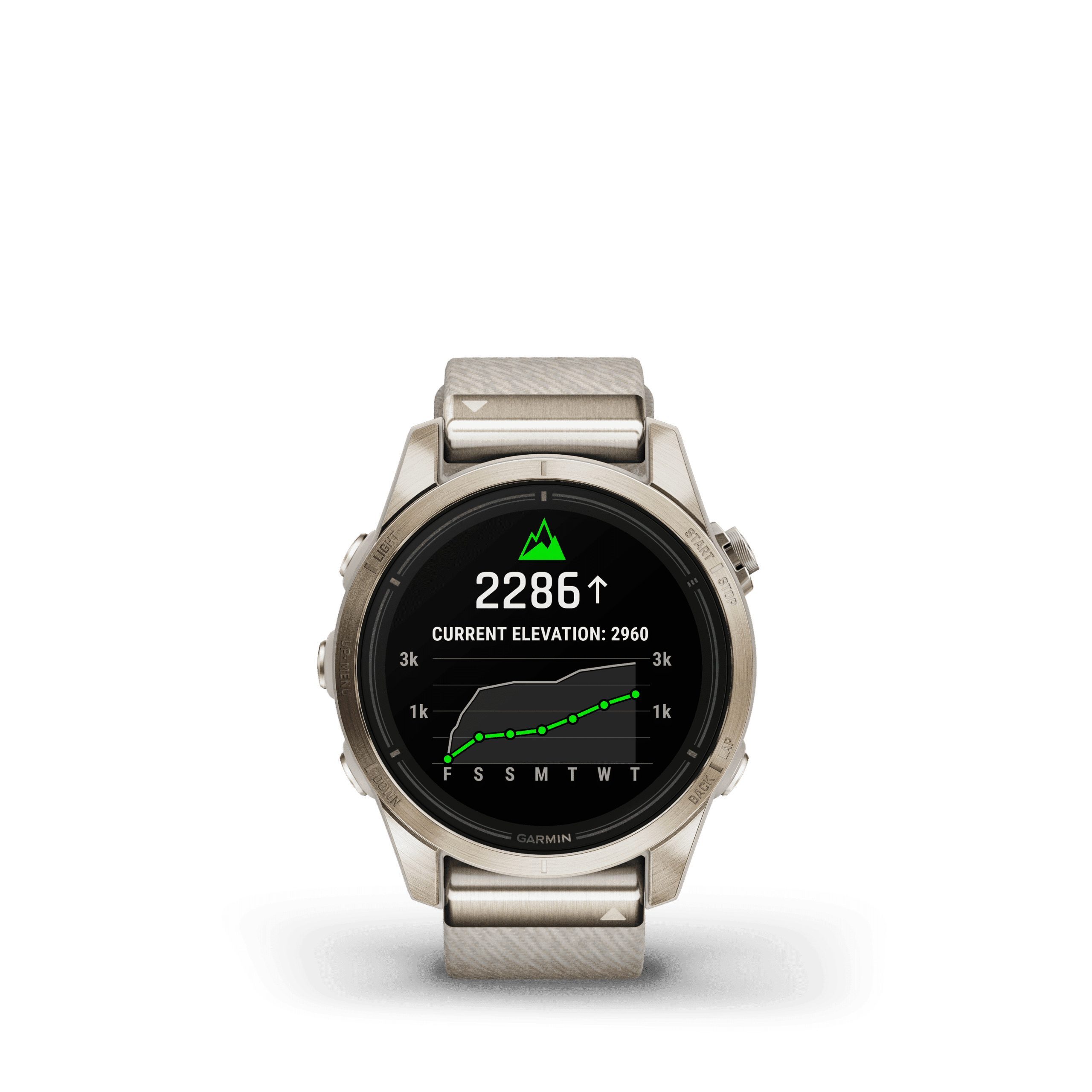 Garmin epix™ Pro (Gen 2) – Sapphire Edition | 42 mm Soft Gold med kremfarget, sammenflettet nylonrem - Bilde 10