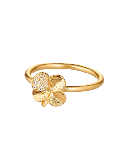Firkløver ring pavé forgylt