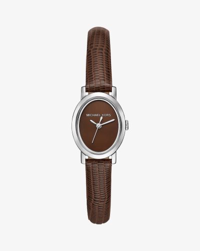 Michael Kors Petite Maude Silver-Tone and Lizard Embossed Leather Watch