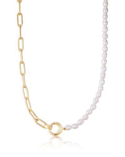 Ania Haie Gold Pearl Chunky Link Chain Necklace