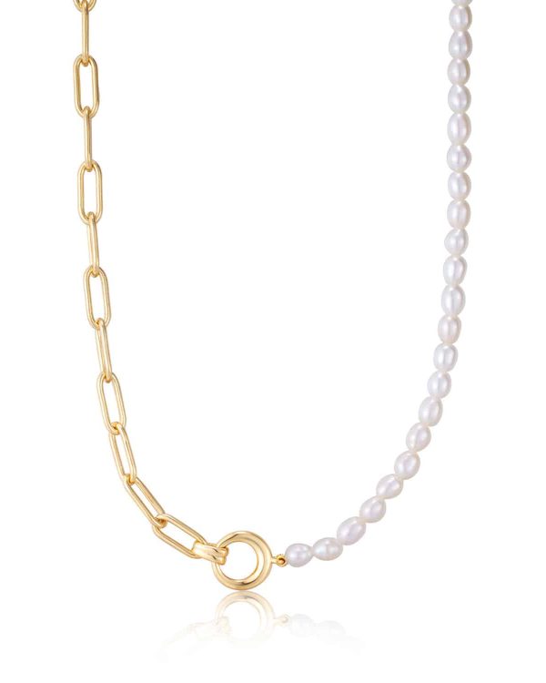 Ania Haie Gold Pearl Chunky Link Chain Necklace
