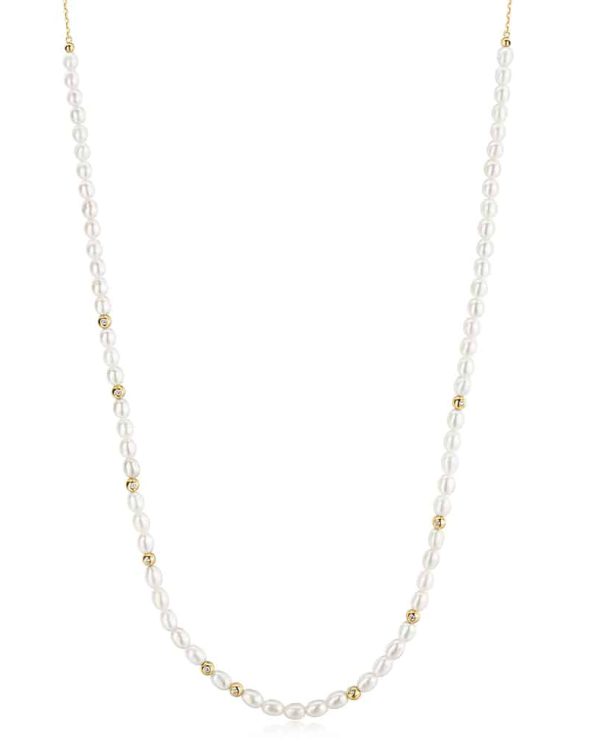 Ania Haie Gold Freshwater Pearl and White Cubic Zirconia Bezel Set Slider Necklace