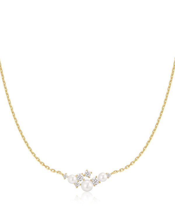 N074-06G ANIA HAIE GOLD SHELL PEARL CLUSTER NECKLACE N074-06G