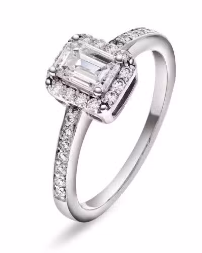 Diamantring emerald cut med sidestener 1,12ct TWsi