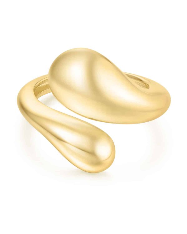 R062-03G ANIA HAIE ADJUSTABLE GOLD SCULPTURAL CROSSOVER RING R06