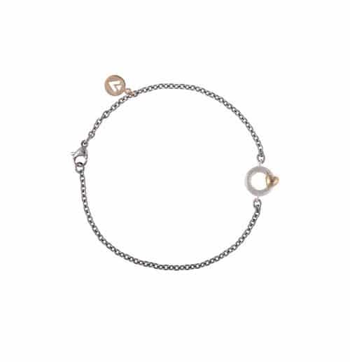 Van Bergen - Silver Heart Stål lenke med sølv og gult gull